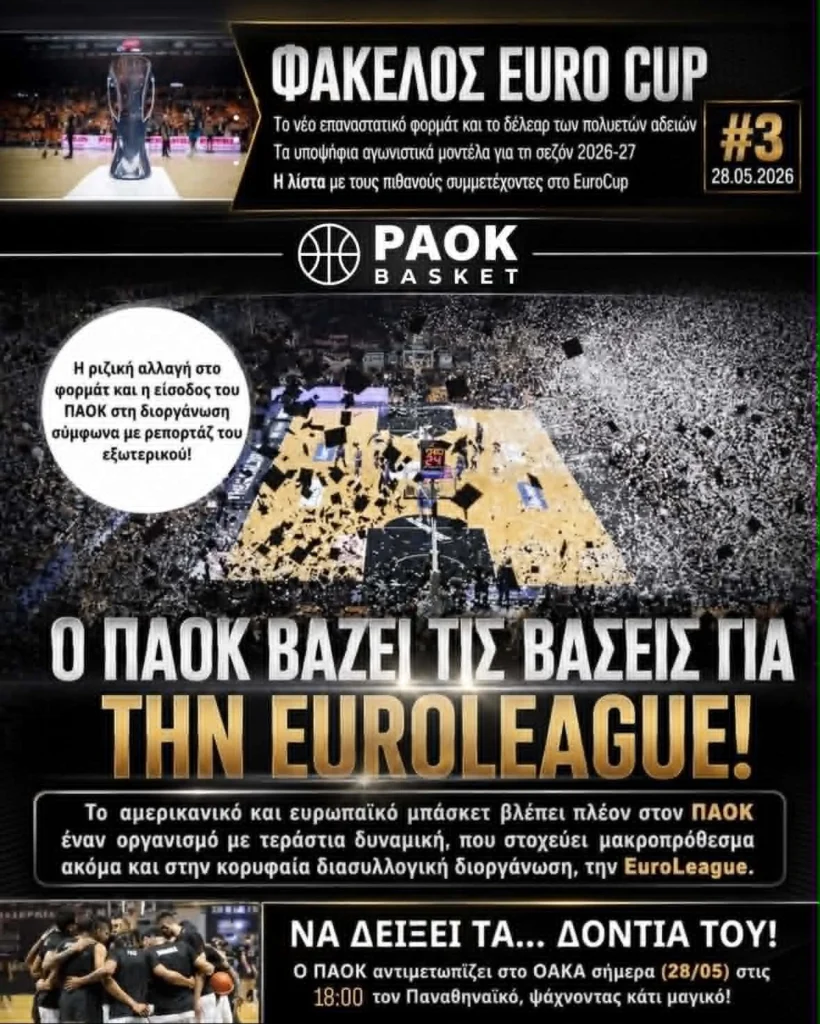 Το πρωτοσέλιδο του PAOK Basket Πέμπτη 28 Μαΐου 2026