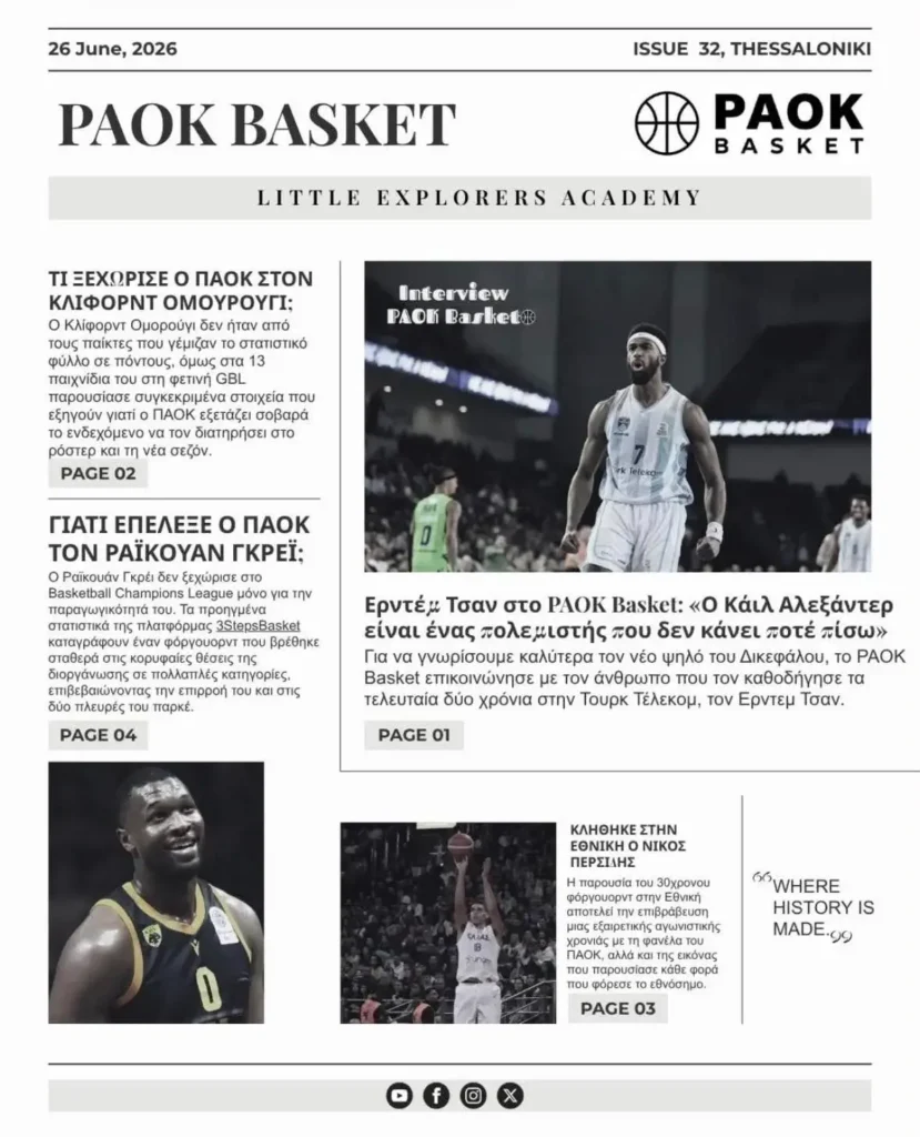 Το πρωτοσέλιδο του PAOK Basket Παρασκευή 26 Ιουνίου 2026