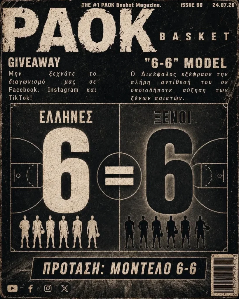 Το πρωτοσέλιδο του PAOK Basket Παρασκευή 24 Ιουλίου 2026